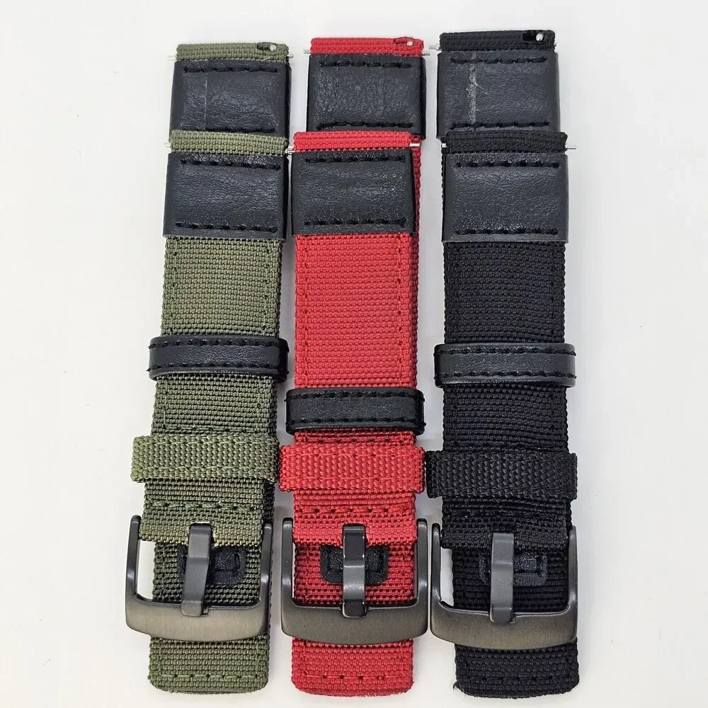 3X Men's 22MM Premium Rugged Canvas Watch‎ Strap Green Red Black Quick-Release